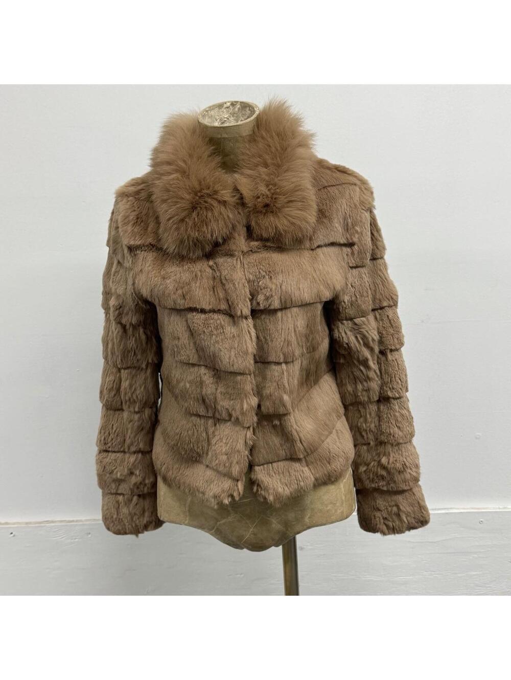 Vintage Y2K Light Brown Rabbit & Fox Fur Jacket Coat